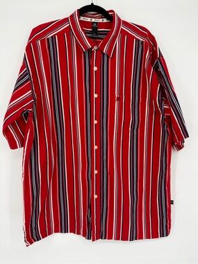 Makaveli Striped Button Up Shirt Y2K Hip Hop Streetwear Tupac Rap 2XL Vintage